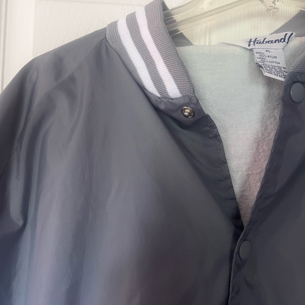 Haband Varsity Jacket with Striped Trim Men's XL Gray and White EUC - Picture 4 of 5
